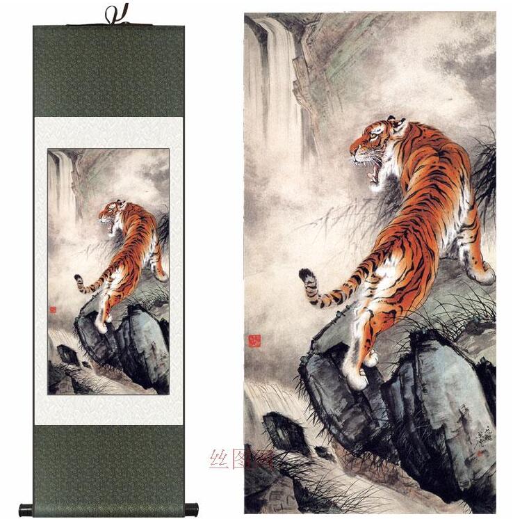 Tiger silk art painting Chinese Art Painting Home Office Decoration Chinese tiger picture